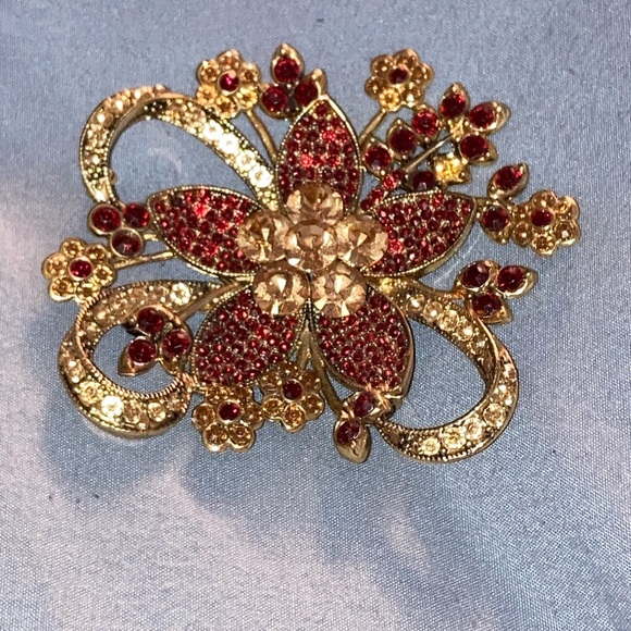 Avon Jewelry - Vintage AvonFloral Brooch with Red and Gold Accents